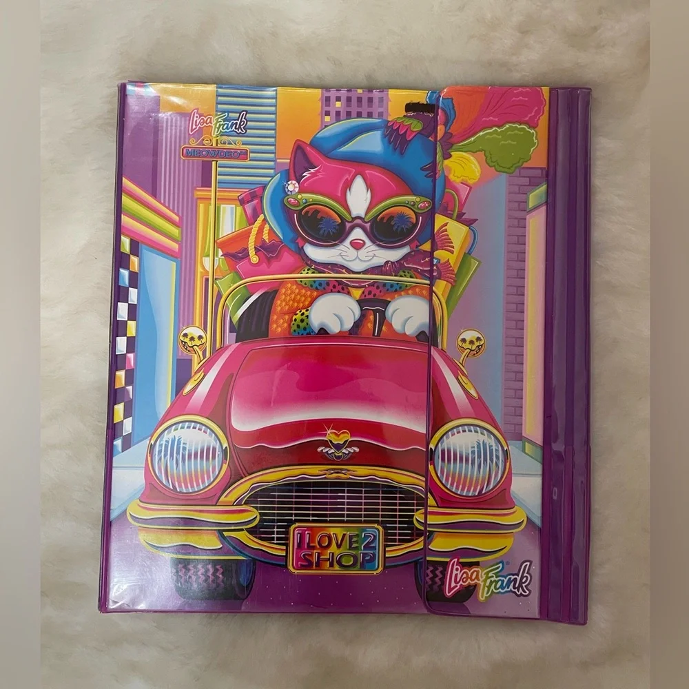 Lisa Frank Vintage Binder Cat Car MeowDeo Organizer Paper Holder